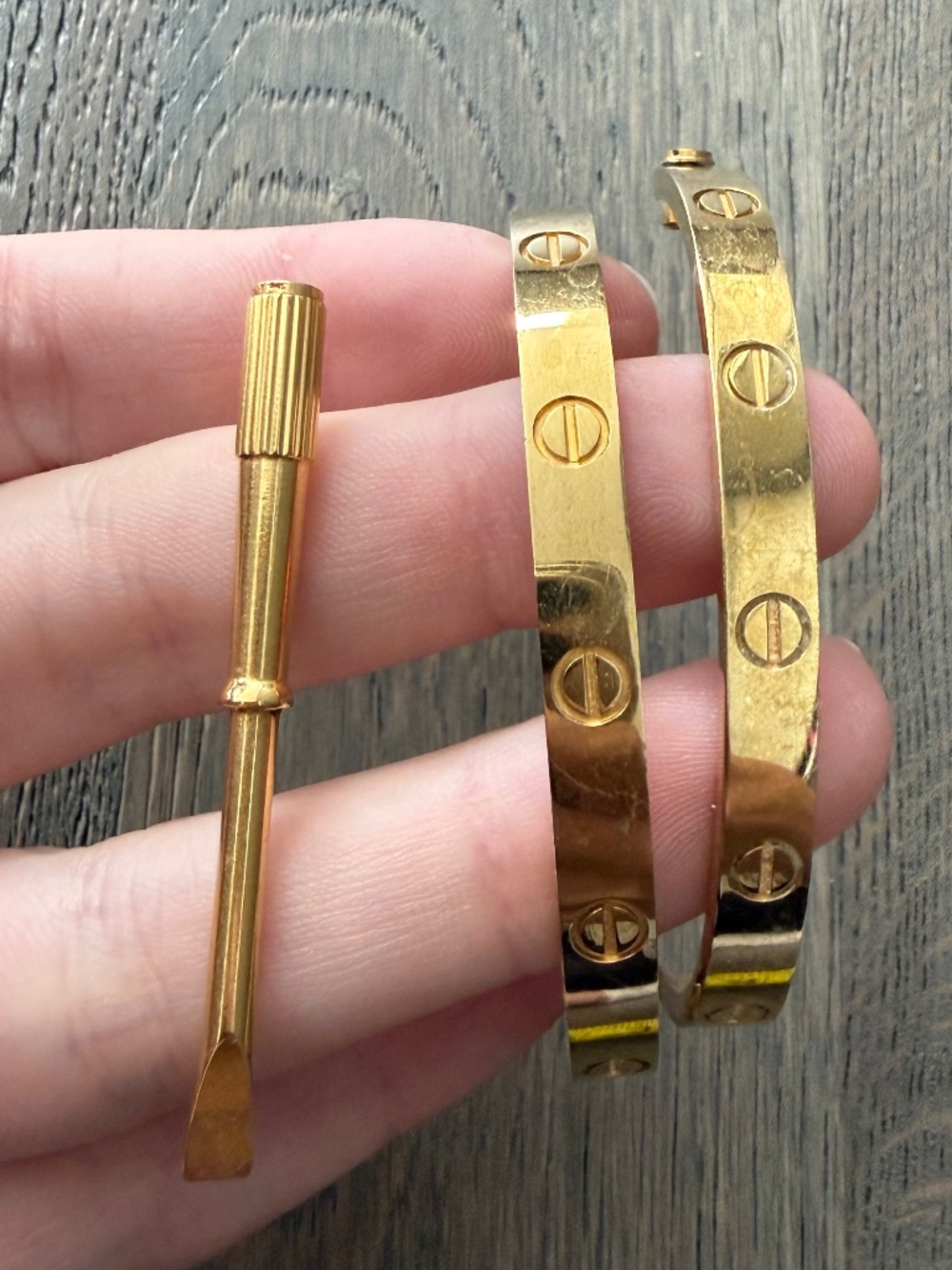 Gold Tone Screw Motif Bangle Bracelet Set with Mini Screwdriver Tool